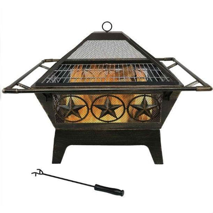 Square Outdoor Steel Wood Burning Fire Pit with Star Design - Loft&Timber
