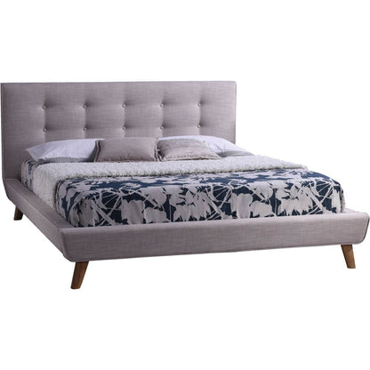 Queen size Mid-Century Style Beige Upholstered Platform Bed - Loft&Timber