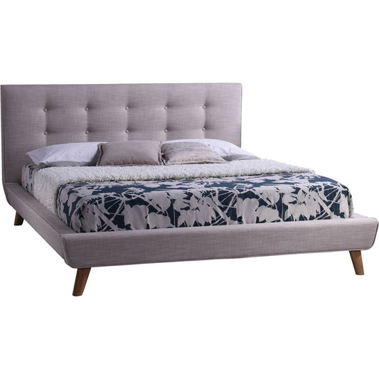 Queen size Mid-Century Style Beige Upholstered Platform Bed - Loft&Timber