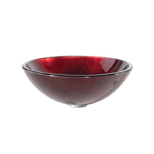 Round Red Tempered Glass Bowl Shape Vessel Bathroom Sink - Loft&Timber