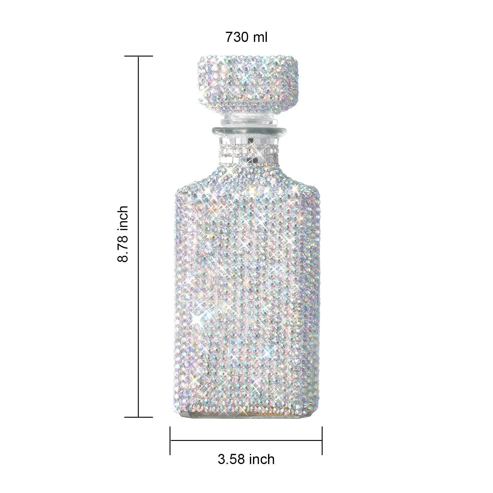 Unique Diamond Rhinestone Decanter | 730 mL | Luxurious Whiskey, Tequila, Wine Decanter - Dazzling All Over Silver Rhinestone Carafe For Spirits, Bourbon, Scotch, Durable Thick Glass HAND WASH ONLY - Loft&Timber