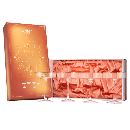 Ribbed Coupe Cocktail Glasses With Gold Rim 8 oz | Set of 4 | Classic Manhattan Glasses For Cocktails, Champagne Coupe, Ripple Coupe Glasses, Art Deco Gatsby Vintage, Crystal with Stems - Loft&Timber