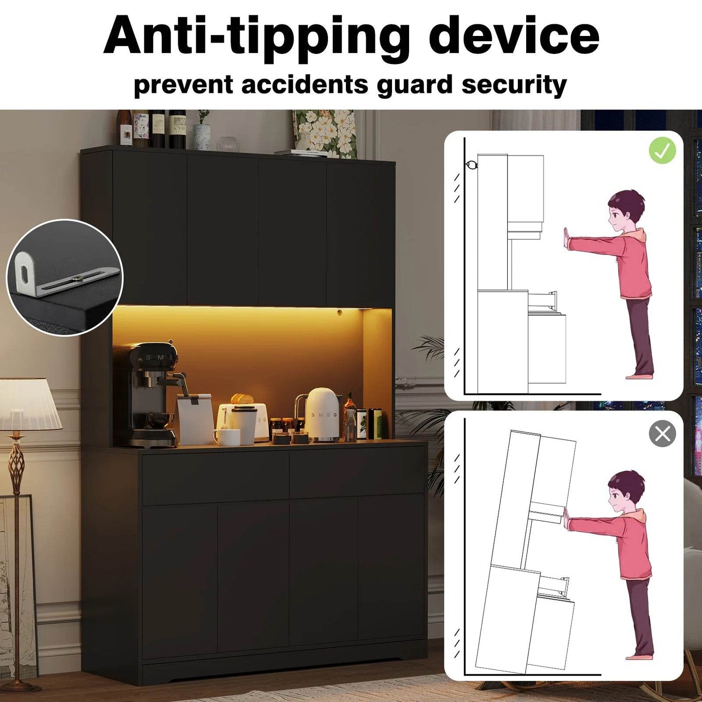 71'' Tall Kitchen Pantry with LED Lights - Loft&Timber