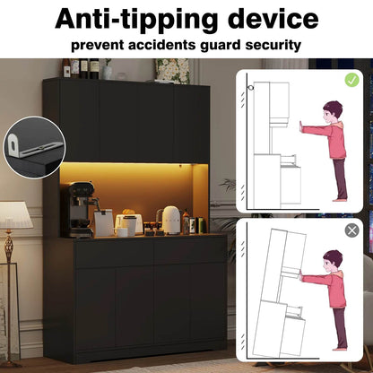 71'' Tall Kitchen Pantry with LED Lights - Loft&Timber