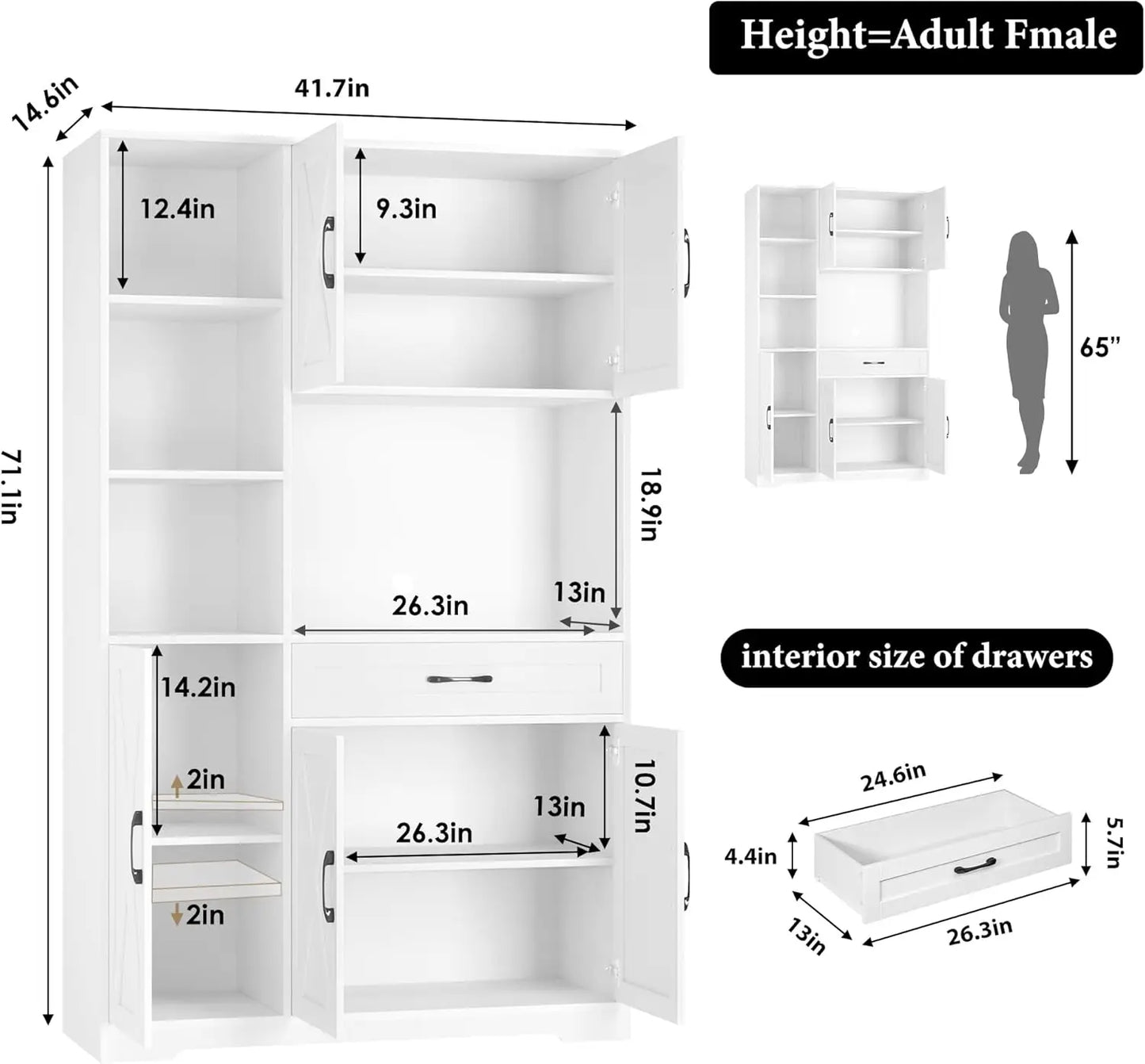 71" Tall Kitchen Pantry Storage Cabinet with Barn Doors Kitch - Loft&Timber