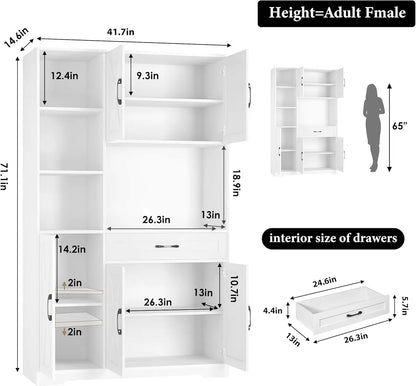 71" Tall Kitchen Pantry Storage Cabinet with Barn Doors Kitch - Loft&Timber
