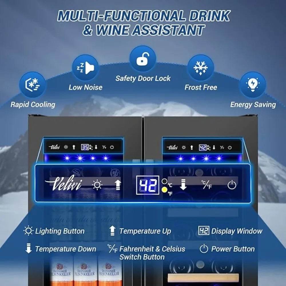 Wine and Beverage Refrigerator Black, 24 Inch Beverage Cooler - Loft&Timber