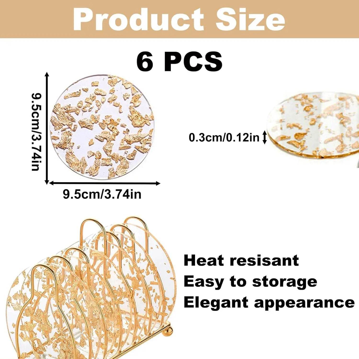 6pcs Coaster Acrylic Gold Leaf Tea Coaster - Loft&Timber