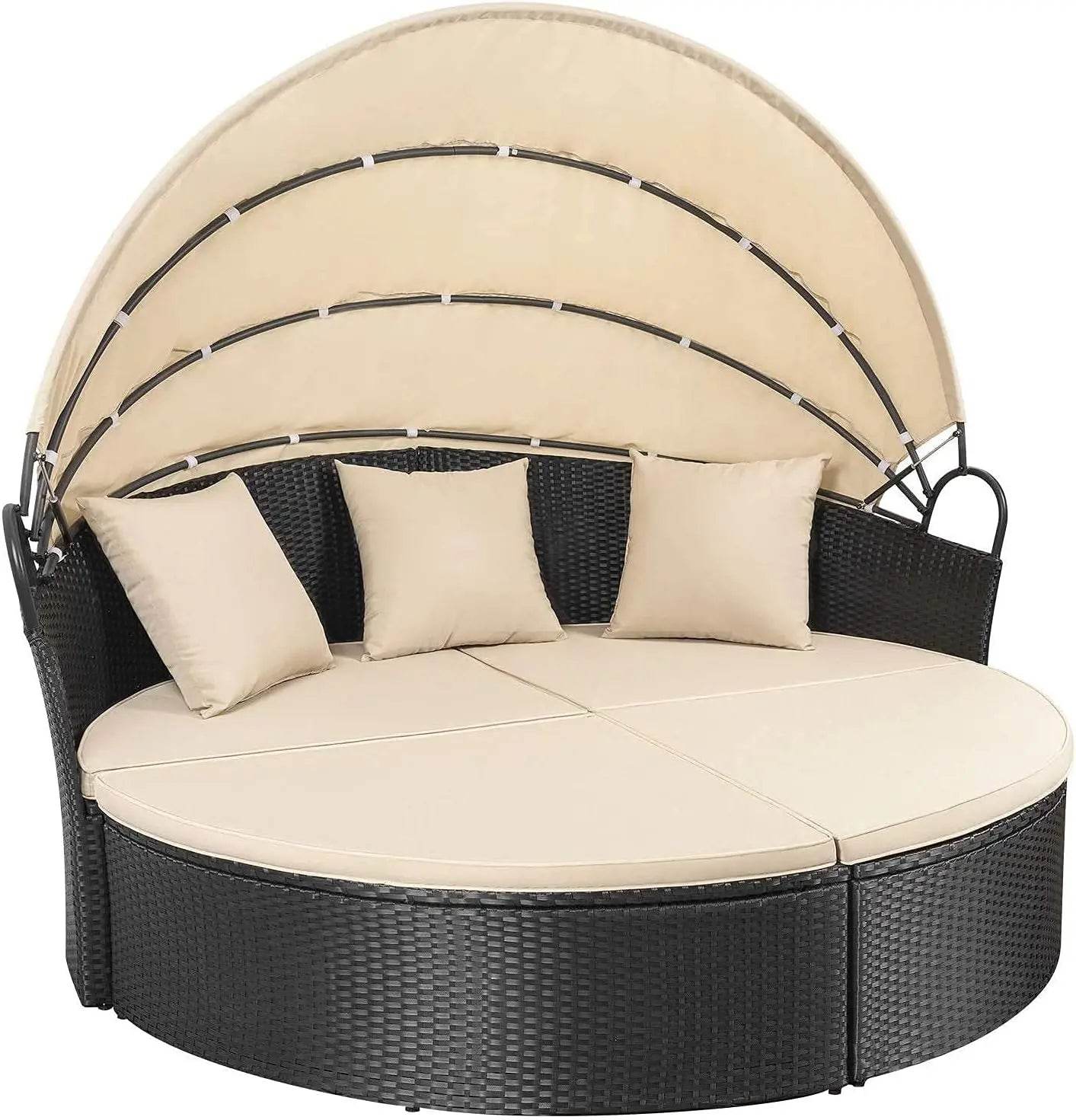 Patio Outdoor Daybed with Retractable Canopy Rattan Wicker Seating - Loft&Timber