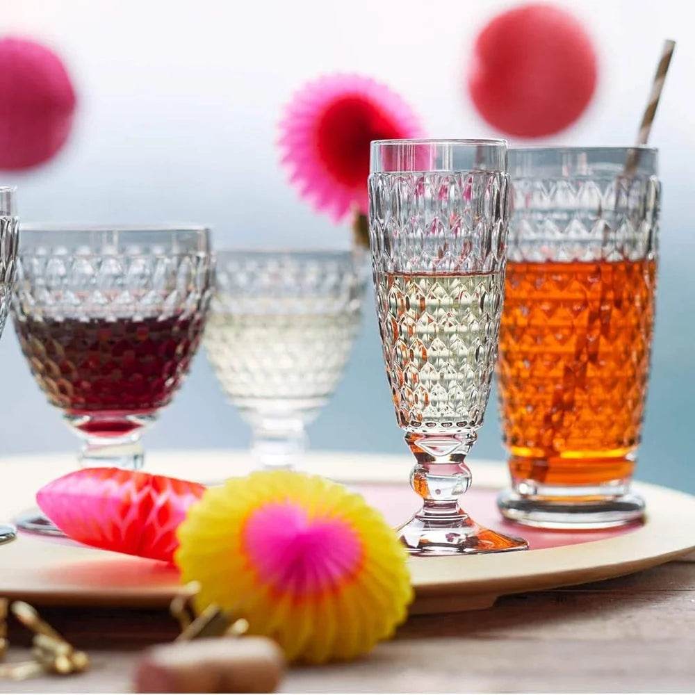 Champagne Glasses Set of 6 Crystal Clear Diamond Pattern - Loft&Timber