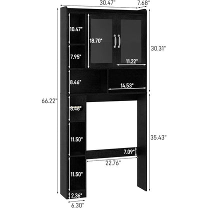 Freestanding toilet-top storage cabinet with adjustable shelves and anti-tip feature, arched design - Loft&Timber