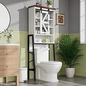 rustic farmhouse-style toilet storage cabinet with adjustable shelves and barn door - Loft&Timber