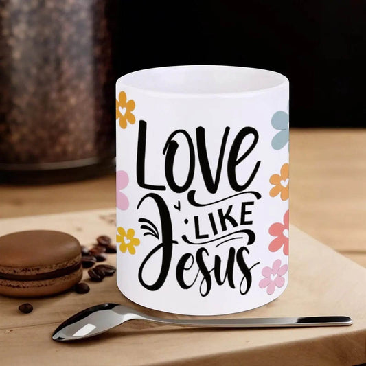 Love Like Jesus With Flowers Ceramic Coffee Mug Bible Verse Cups, 330ml Espresso Cups - Loft&Timber