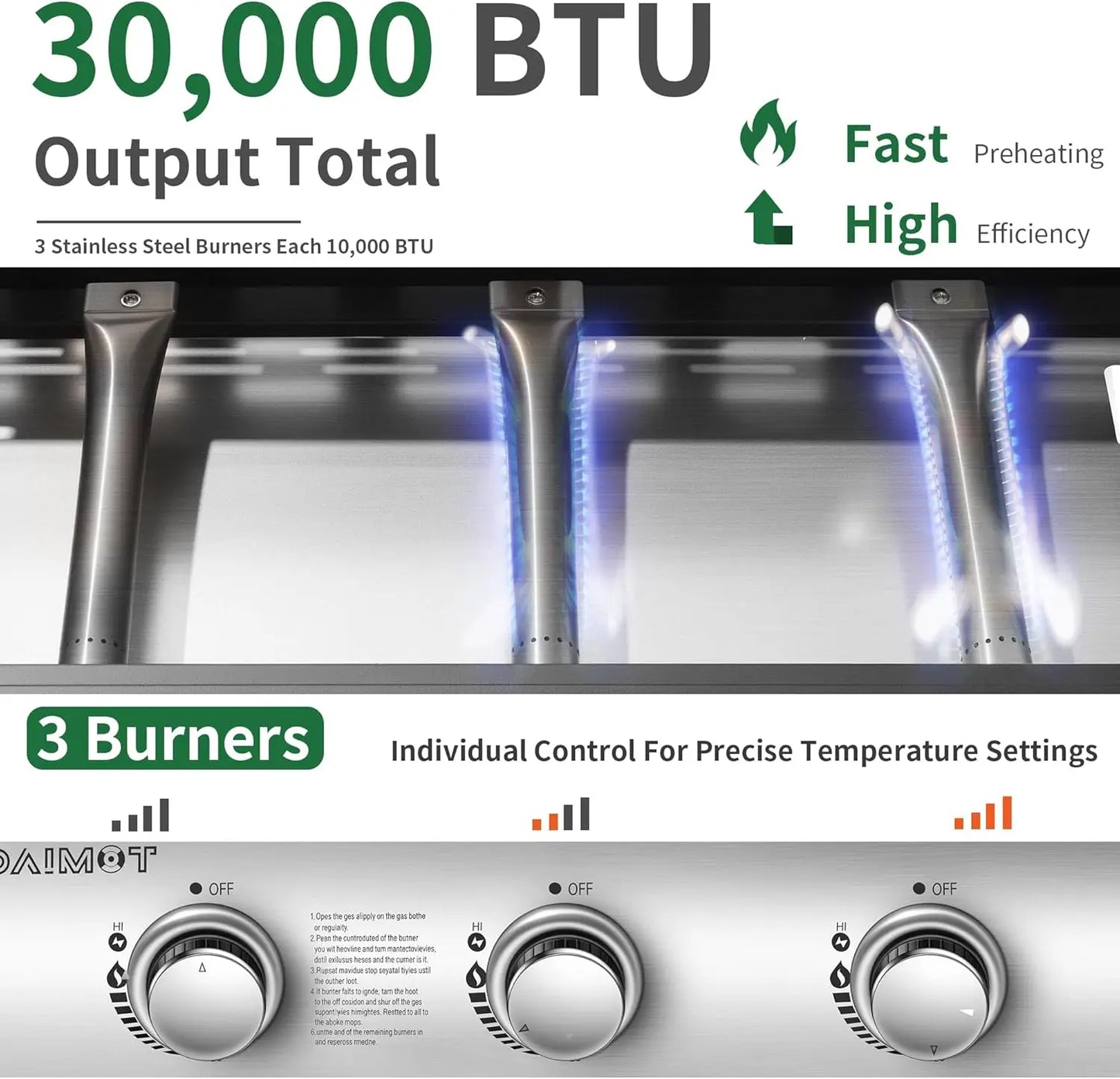 24" Gas Griddle Flat Top Grill – 3 Burner, 30,000 BTU Stainless Steel