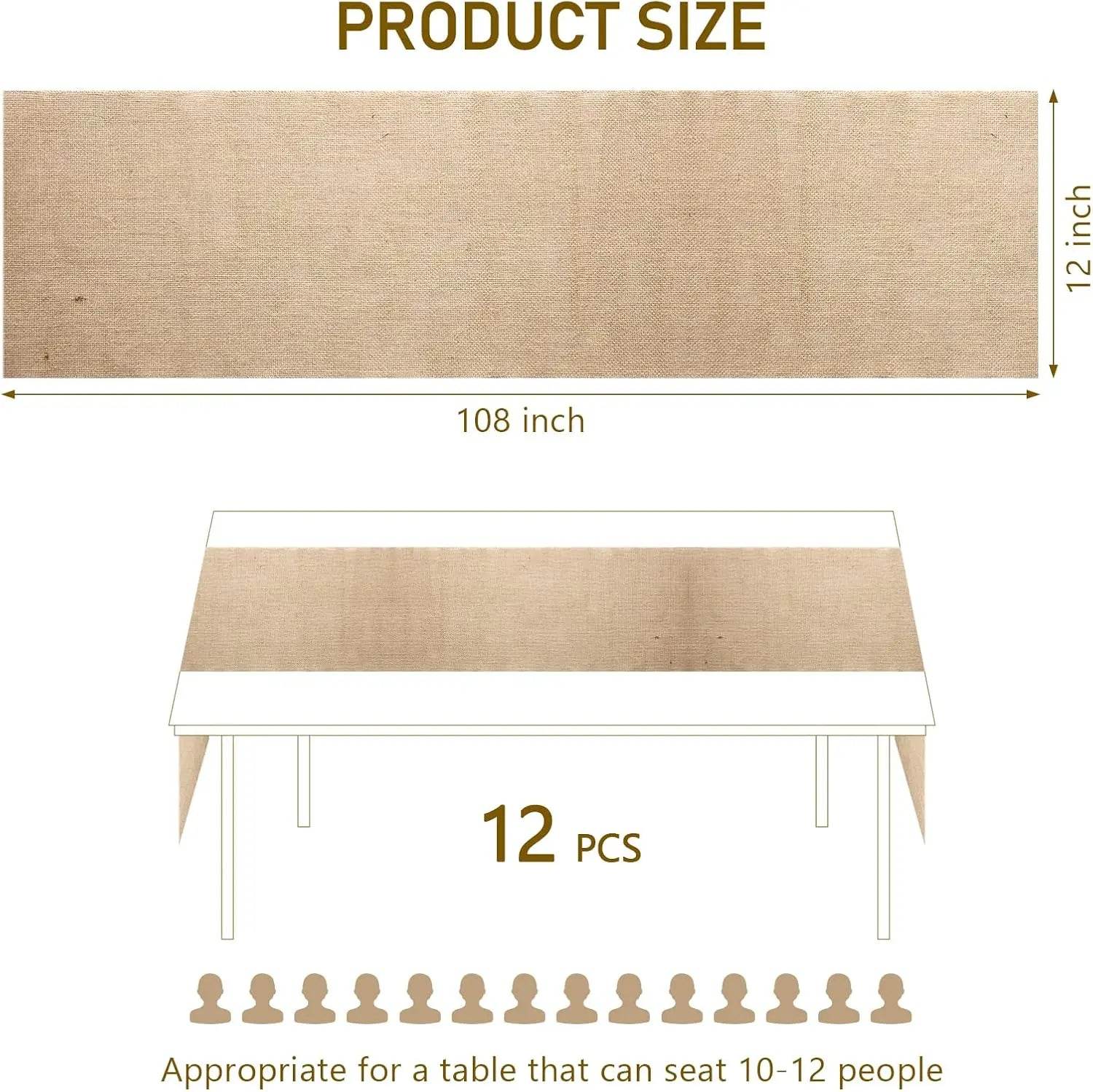 36 Pcs Burlap Table Runners 12 x 108 Inches Khaki Table Runner - Loft&Timber