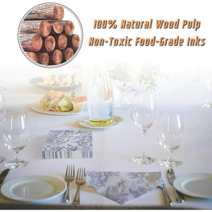 60 Pack Blue Floral Paper napkins Decorative and Disposable - Loft&Timber