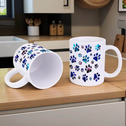 A Collection Of Blue And Purple Paw Prints. Coffee Mugs, 330ml Iced Coffee Cup - Loft&Timber