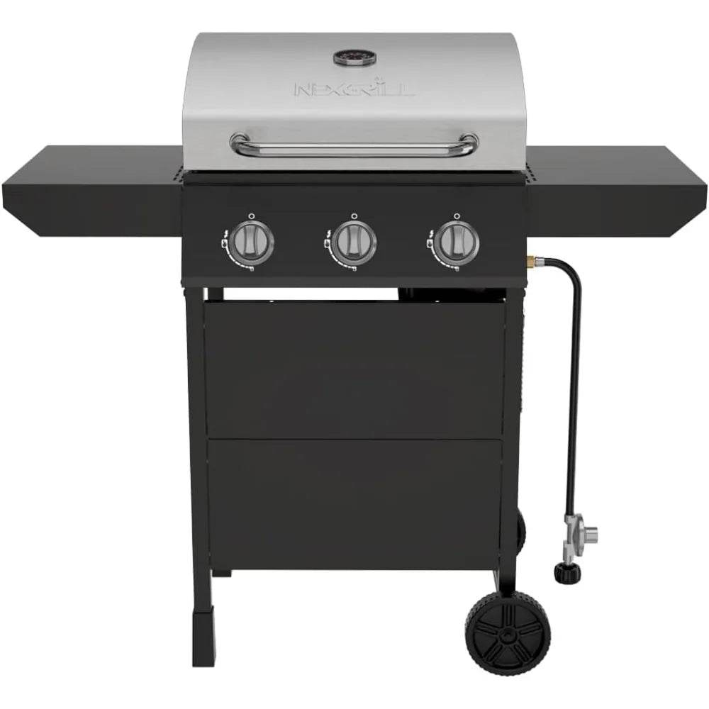 Nexgrill 3-Burner Propane Gas Grill with Side Shelves, 27,000 BTU Output, Stainless Steel Hood, Large 429 Square Inch - Loft&Timber