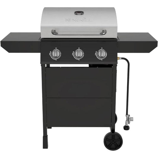 Nexgrill 3-Burner Propane Gas Grill with Side Shelves, 27,000 BTU Output, Stainless Steel Hood, Large 429 Square Inch