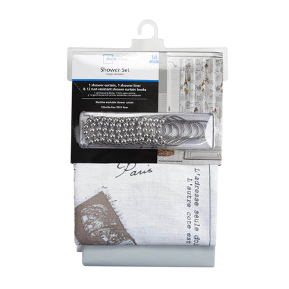Contemporary Gray Paris Geometric Polyester Shower Curtain Set, 70 in x 72 in - Loft&Timber