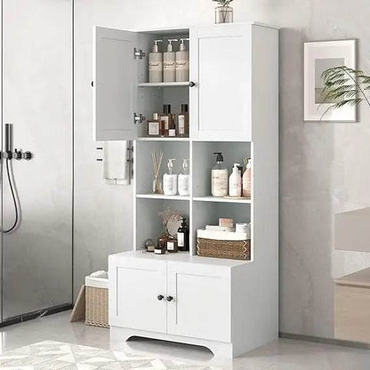 Elegant Bathroom Floor Storage Cabinet, Bathroom Storage Unit, Freestanding Cabinet with 4 Doors (White) - Loft&Timber