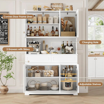 74" Pantry Cabinet, Tall Pantry with 6 Doors and 2 Drawers - Loft&Timber