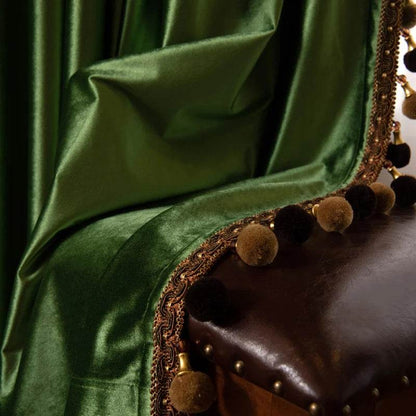 2pcs high-grade American retro green solid color shading flannelette curtain, no valance - Loft&Timber