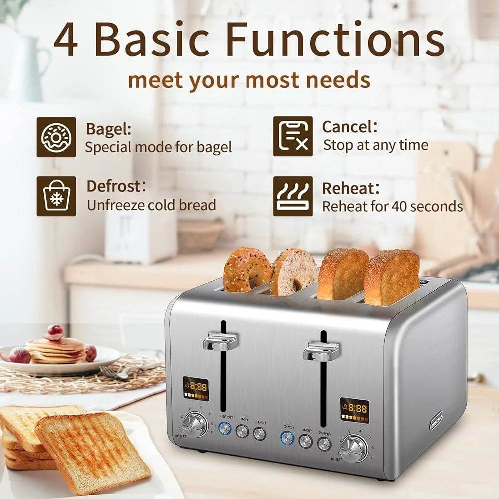 4 Slice Stainless Steel Toaster with LCD Display