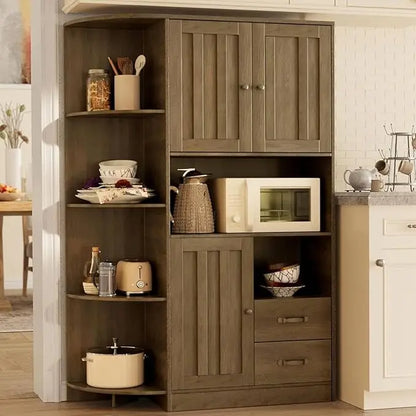 60.4" Farmhouse Kitchen Pantry Storage Cabinet with Doors and Adjustable Shelves - Loft&Timber