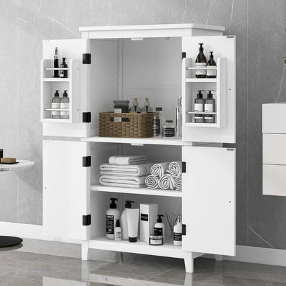 Elegant Bathroom Floor Storage Cabinet, Bathroom Storage Unit, Freestanding Cabinet with 4 Doors (White) - Loft&Timber