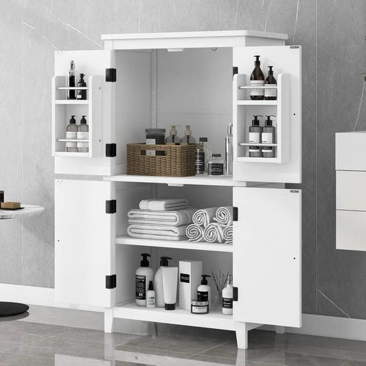 Elegant Bathroom Floor Storage Cabinet, Bathroom Storage Unit, Freestanding Cabinet with 4 Doors (White)