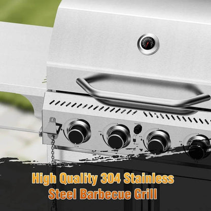 Stainless Steel 4-Burner Propane Gas Grill with Folding Side Shelf and 32,000 BTU Cooking Power - Loft&Timber
