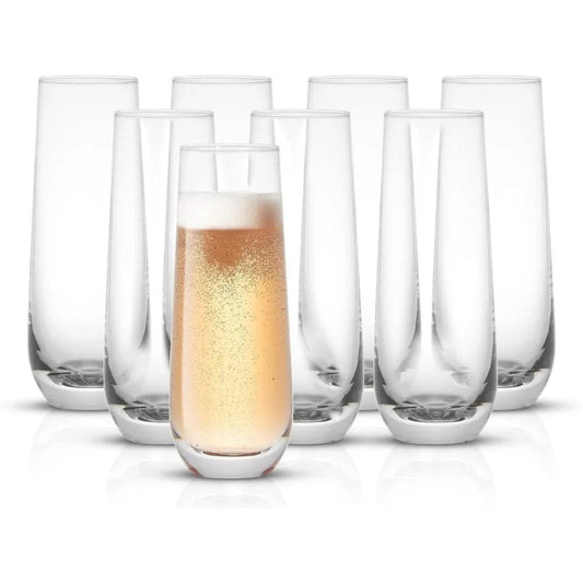 Milo Stemless Champagne Flutes Set of 8 Crystal Glasses. 9.5oz