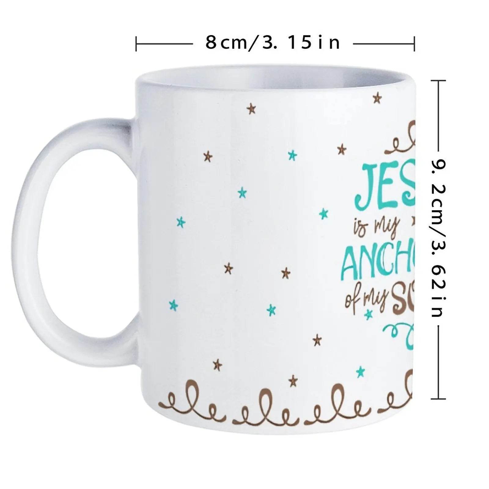 The Word Jesus Surrounded By Butterflies And Leopard Print Ceramic Coffee Mug Bible Verse Cup, 330ml Drinkware - Loft&Timber