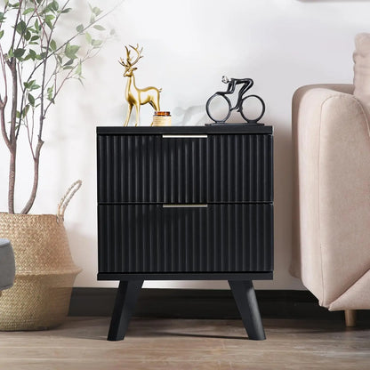 Fluted Nightstands, Mid Century Modern Drawer Dresser for Bedroom, Small Night Stand Side Table End Table with Wood D