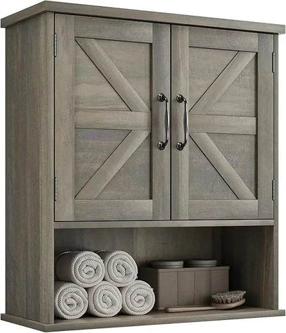 Farmhouse Style Wall-Mounted Bathroom Cabinet with Adjustable Shelves and Barn Door Design - Loft&Timber