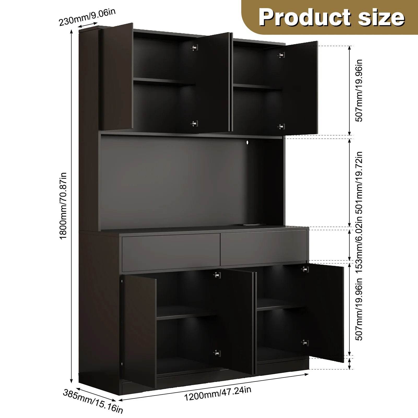 71'' Tall Kitchen Pantry with LED Lights - Loft&Timber