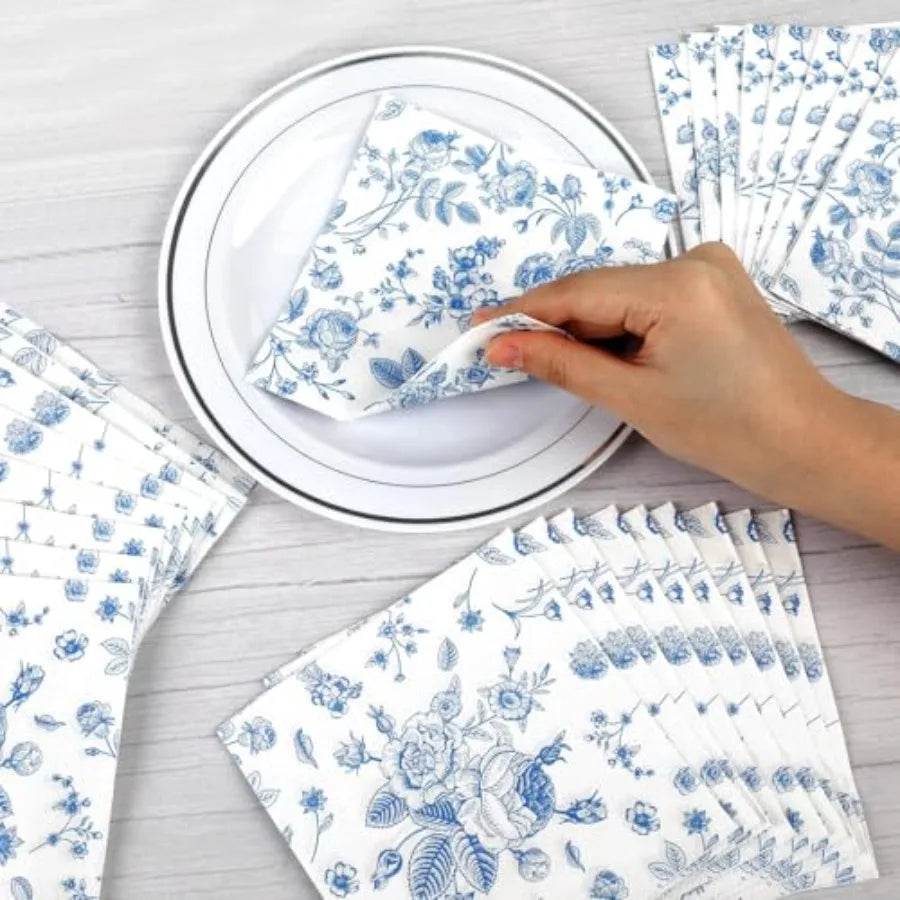 120Pcs Blue Floral napkins - Loft&Timber