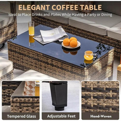 7 Pieces Patio Furniture Set with Swivel Rocker Chairs - Loft&Timber