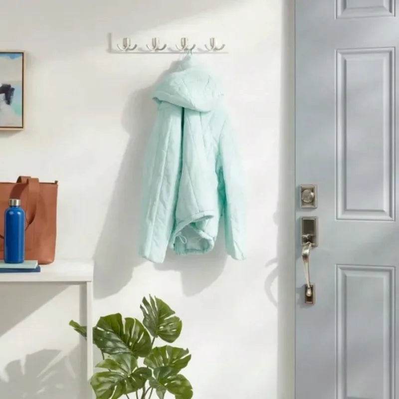 Modern 5 Hook Bar Nickel/White - Wall Mounted Hook Rack - Loft&Timber