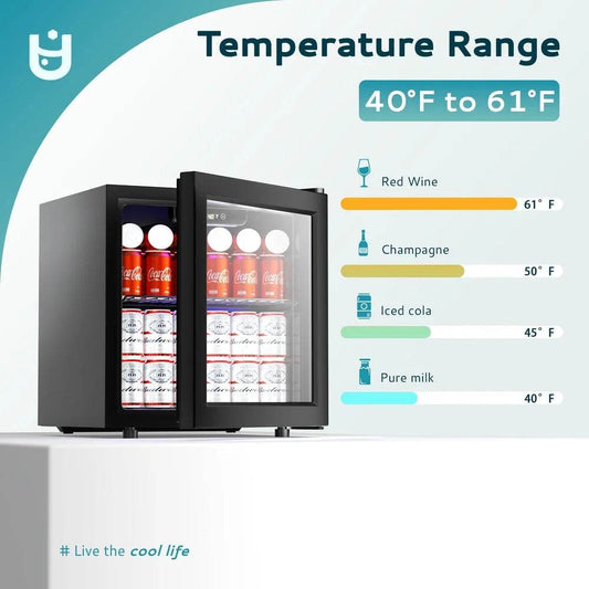 50 Can Mini Beverage Refrigerator with Adjustable Temperature & LED Lighting Countertop Fridge - Loft&Timber