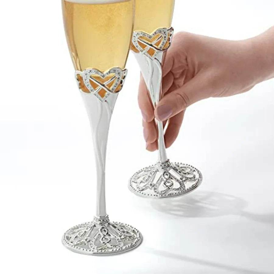 Personalized Infinity Heart Engraved Wedding Champagne Glass Flutes Set of 2 - Loft&Timber