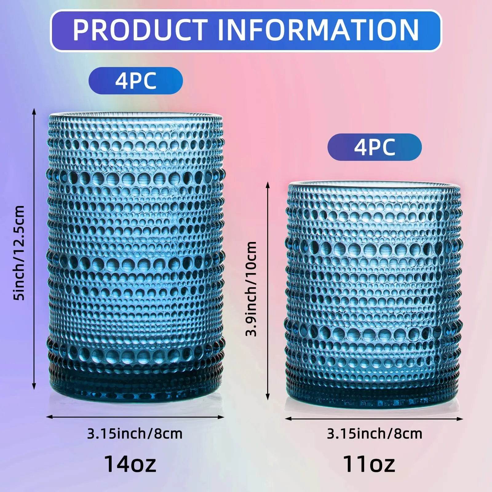 8PCS Vintage Raindrop Glass Cup 300/400ML Highball Glasses - Loft&Timber