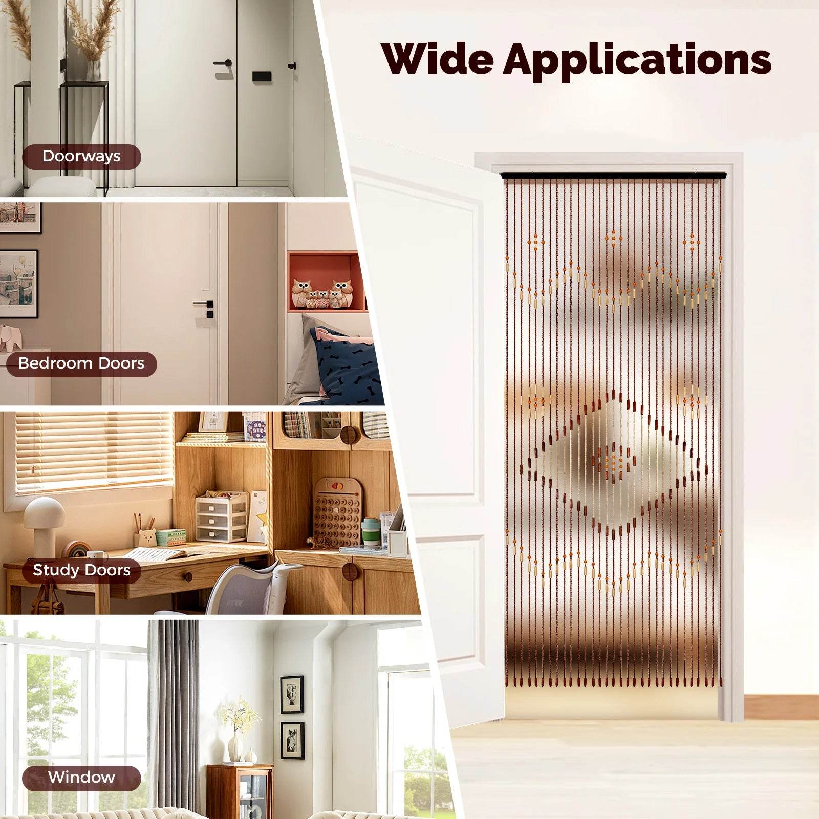 90x208cm 31 Line Retro Wooden Bead Curtain Door - Loft&Timber