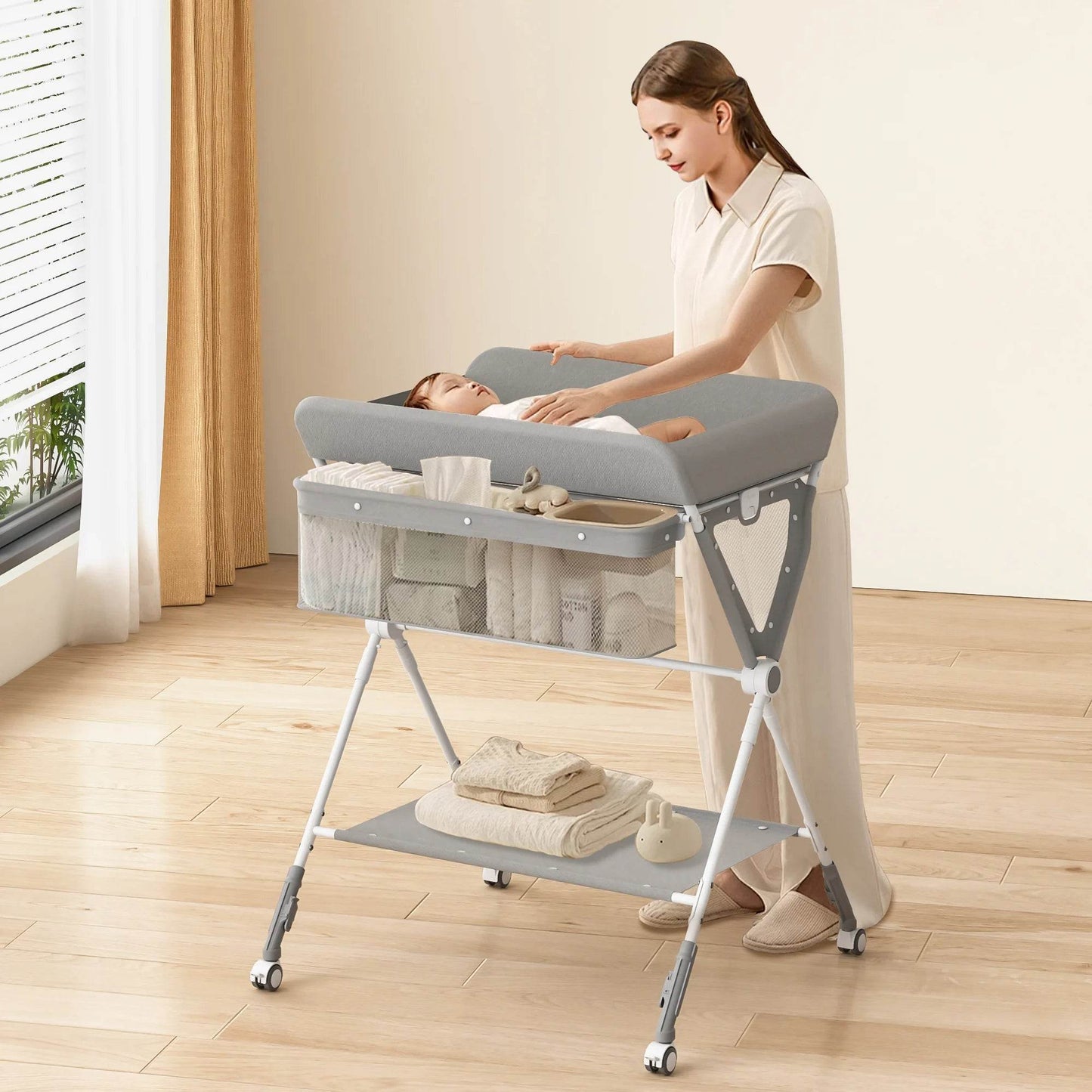 SEJOY Foldable Baby Changing With Wheels Adjustment - Loft&Timber