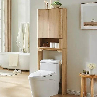 67 Tall Wooden Over-the-Toilet Storage Cabinet with Adjustable Shelves and Handleless Double Doors - Loft&Timber