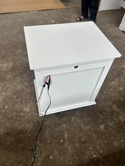 JDPAG Farmhouse Nightstand with Gun Drawer, 20" Vintage Bedside Table with LED Lights & Charging Station