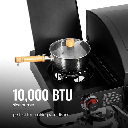 2-Burner Gas and Charcoal Combo Grill with Offset Smoker & Side Burner, 34,000 BTU Dual Fuel Grill, 1020 Sq. In. Cooking Area, I - Loft&Timber
