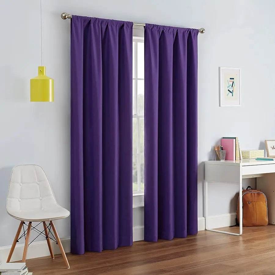 Kendall Modern Blackout Thermal Rod Window Curtain (1 Panel), 42 X 63, Purple - Loft&Timber