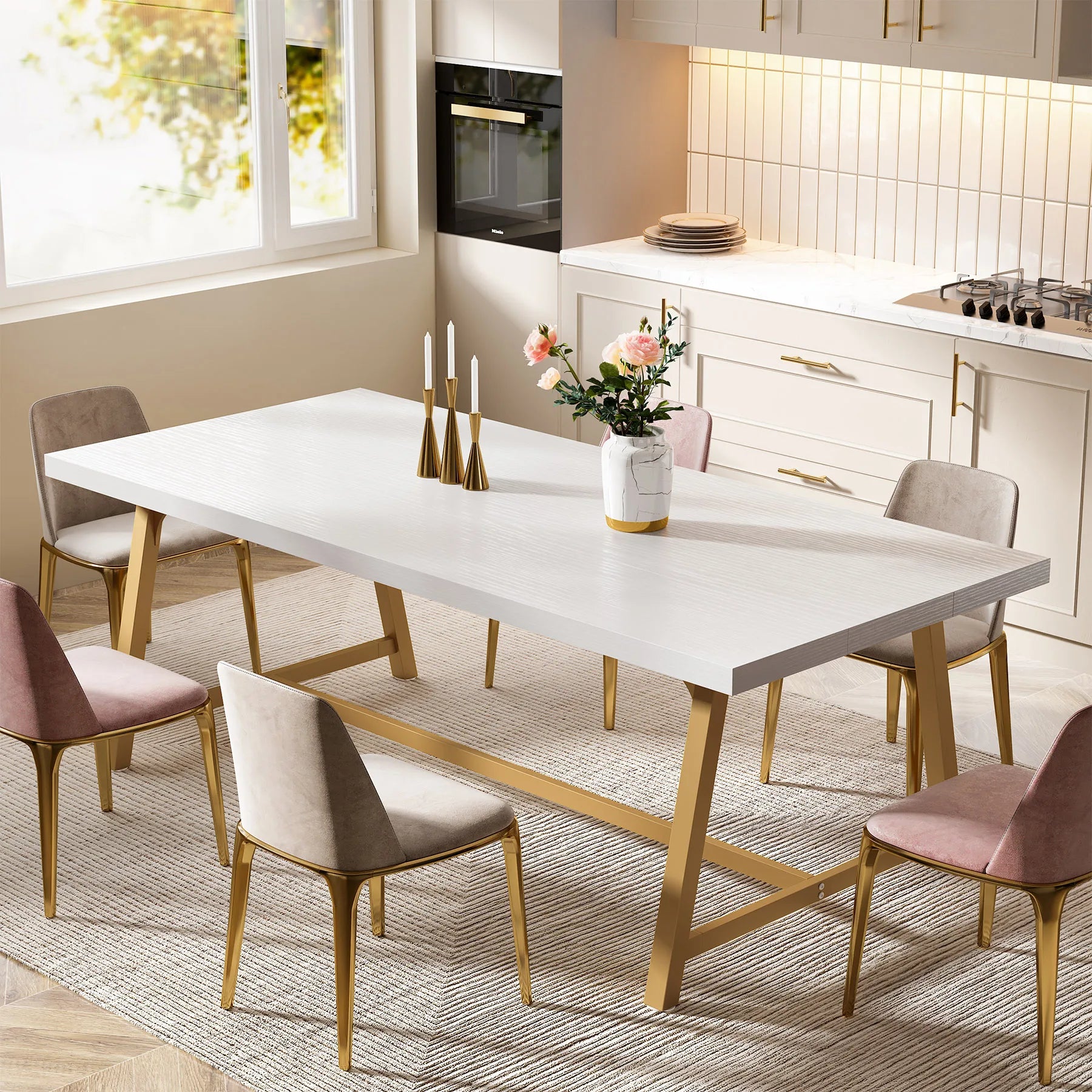 Tribesigns Dining Table for 8 People, 70.87" Rectangular Wood Kitchen Table - Loft&Timber